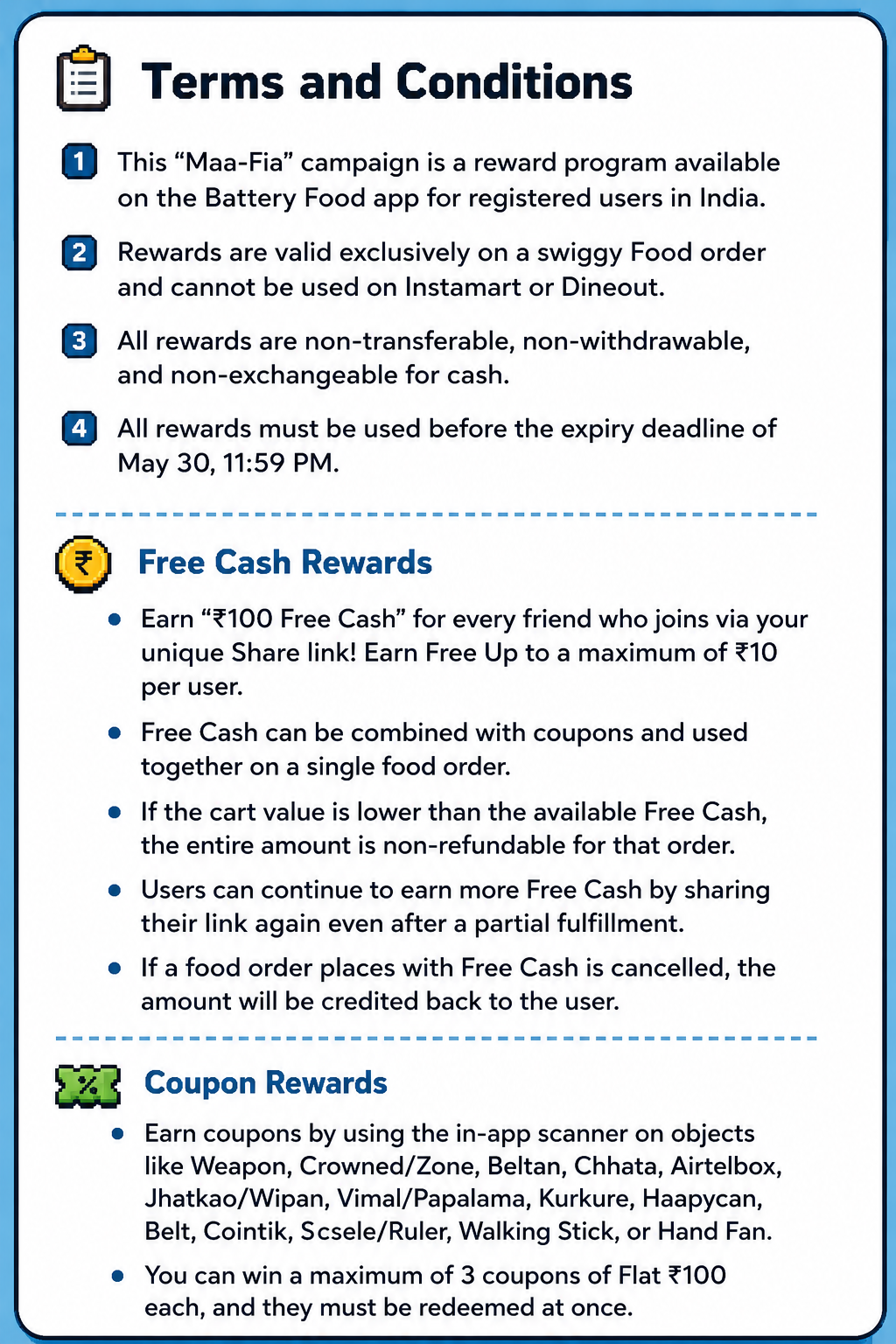 Swiggy Maa-fia Terms and Conditions